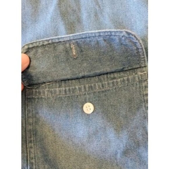 Vintage American Flag Denim Shirt Size Medium Fringe Trim Patriotic - Picture 5 of 12